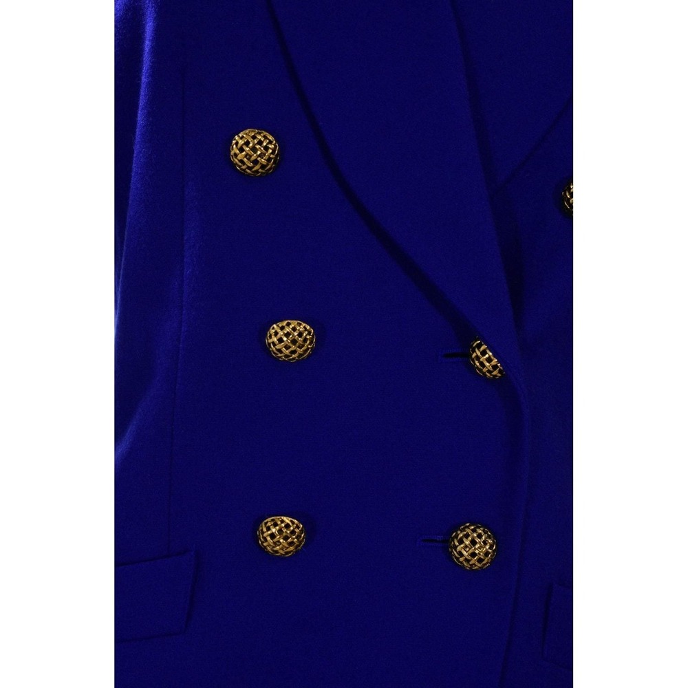 90s Vintage Le Suit Skirt Suit Womens 8 Cobalt Blue Double Breasted Shawl Lapel - Picture 3 of 10